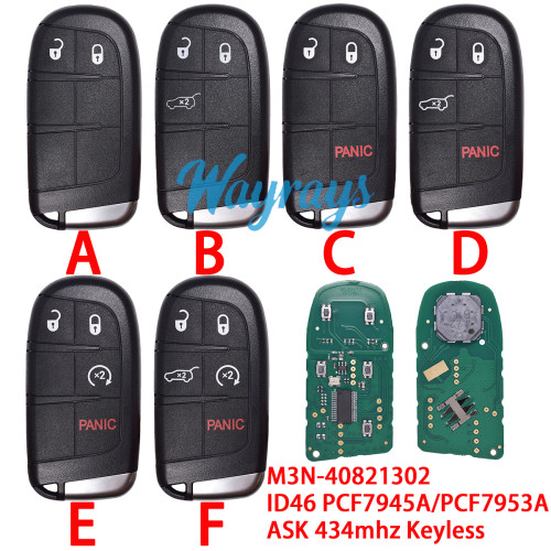 For Chrysler Grand Cherokee M3N-40821302 ID46 chip PCF7945A/PCF7953A with ASK 434mhz keyless remote key