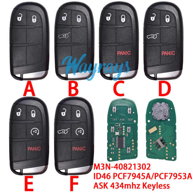 For Chrysler Grand Cherokee M3N-40821302 ID46 chip PCF7945A/PCF7953A with ASK 434mhz keyless remote key