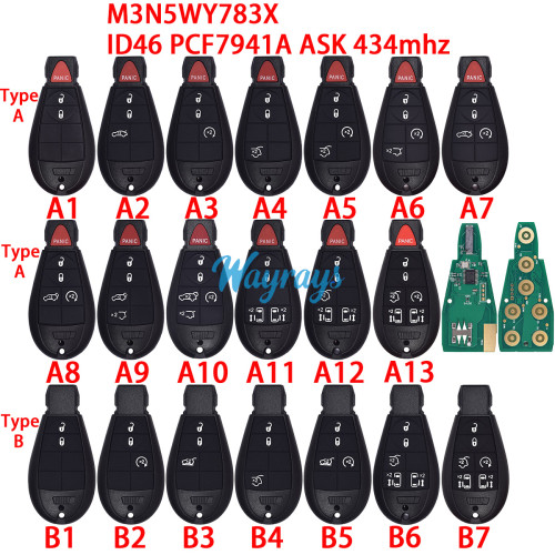For Chrysler/Dodge M3N5WY783X IYZ-C01C ID46 chip PCF7941A with ASK 434mhz remote key