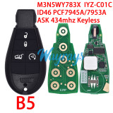 For Chrysler M3N5WY783X,IYZ-C01C ID46 chip PCF7945A/7953A with ASK 434mhz keyless remote key