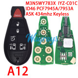 For Chrysler M3N5WY783X,IYZ-C01C ID46 chip PCF7945A/7953A with ASK 434mhz keyless remote key