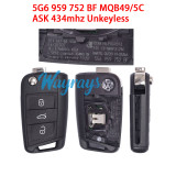 Original for VW 5G6 959 752 BF MQB49/5C chip with ASK 434mhz 3 button remote key，unkeyless