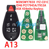 For Chrysler M3N5WY783X,IYZ-C01C ID46 chip PCF7945A/7953A with ASK 434mhz keyless remote key