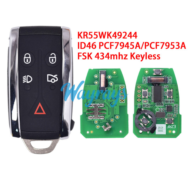 For Jaguar KR55WK49244 ID46 chip PCF7945A/PCF7953A  with FSK 434mhz keyless 4+1 button remote key
