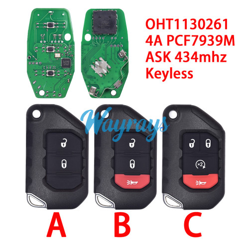 For Jeep Wrangler OHT1130261 4A chip PCF7939M with ASK 434mhz keyless remote key