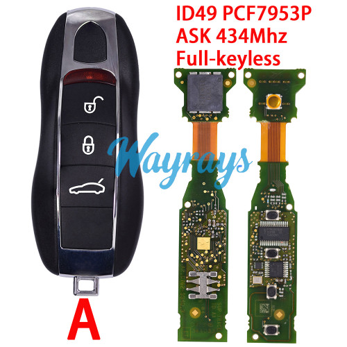 Original for Porsche ID49 chip PCF7953P with ASK 434Mhz full-keyless 3/4 button remote key,with aftermarket shell