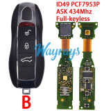 Original for Porsche ID49 chip PCF7953P with ASK 434Mhz full-keyless 3/4 button remote key,with aftermarket shell