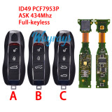 Original for Porsche ID49 chip PCF7953P with ASK 434Mhz full-keyless 3/4 button remote key,with aftermarket shell