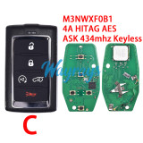 For Jeep Wrangler M3NWXF0B1 4A chip HITAG AES with ASK 434mhz keyless remote key