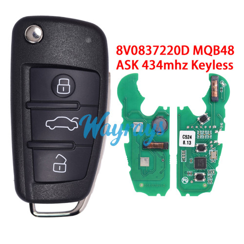 For Audi 8V0837220D MQB48 chip with ASK 434mhz keyless 3 button remote key