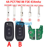 For Renault 4A chip PCF7961M with FSK 434mhz 2/3 button remote key