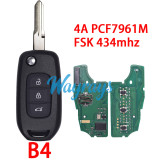 For Renault 4A chip PCF7961M with FSK 434mhz 2/3 button remote key