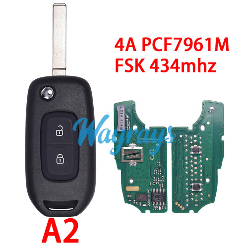 For Renault 4A chip PCF7961M with FSK 434mhz 2/3 button remote key