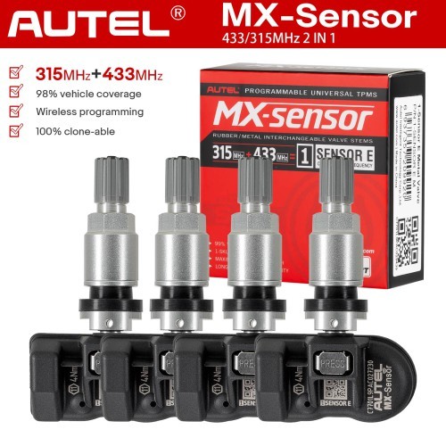 Autel MX-Sensor 4pcs 315MHz+433MHz 2 in 1 Universal Programmable TPMS Sensor Metal/Rubber