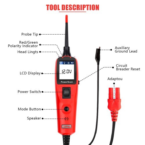 Autel PowerScan PS100 Electrical System Diagnostic Tool , Highly Reliable Circuit Tester Power Injection Test Leads