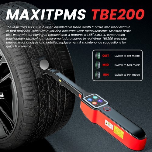 Autel MaxiTPMS TBE200E Tire Brake Examiner TBE200(E) Laser TireTread Depth & Brake Disc Examiner 2 in 1 Tester Work with ITS600E
