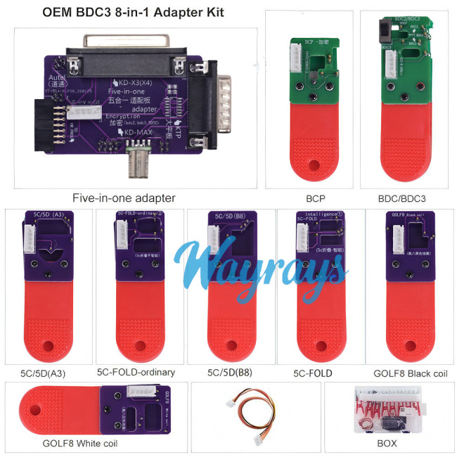 2026 OEM BDC3 8-in-1 Adapter Kit for VAG 5C 5D BMW Encrypted Key Programming & Matching ，Work with KD-X4/ KD-MAX/ VVDI Key Tool Plus