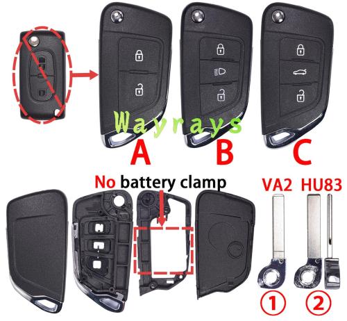 [No battery clamp]  For Citroen Peugeot modified key shell