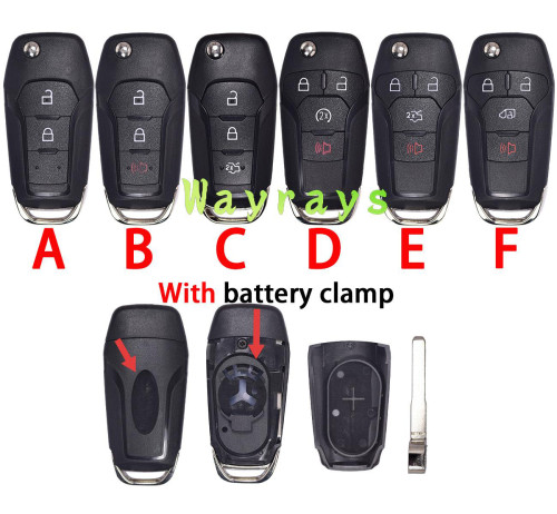 [with battery clamp] For Ford key shell with HU101 blade   with oval logo place