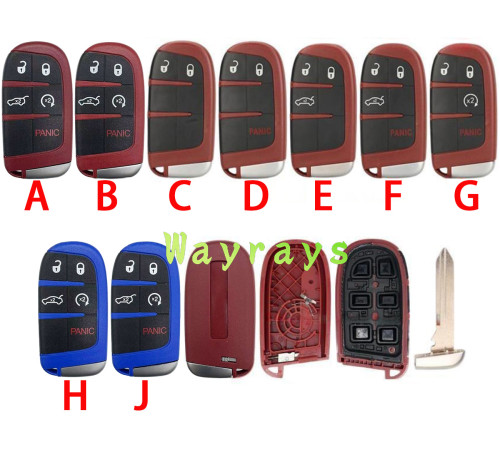 For Chrysler Jeep key shell(Red/Blue)  with rectangle logo place