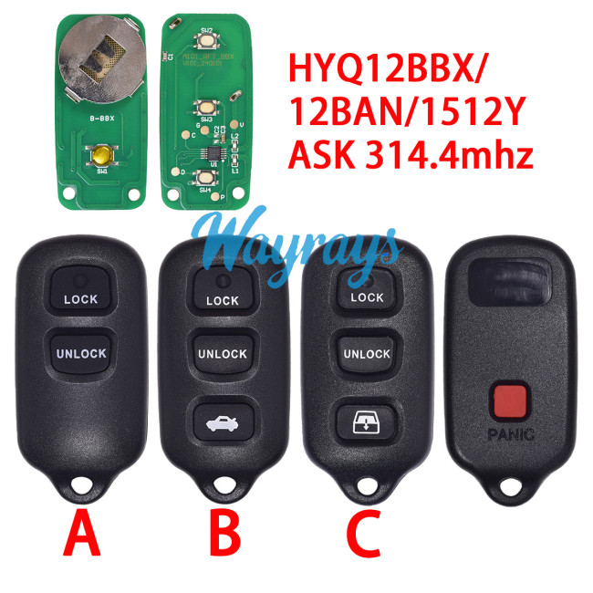 For Toyota HYQ12BBX/12BAN/1512Y ASK 314.4mhz 2+1/3+1 button remote key