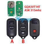 For Toyota GQ43VT14T ASK 315mhz 2+1/3+1 button remote key