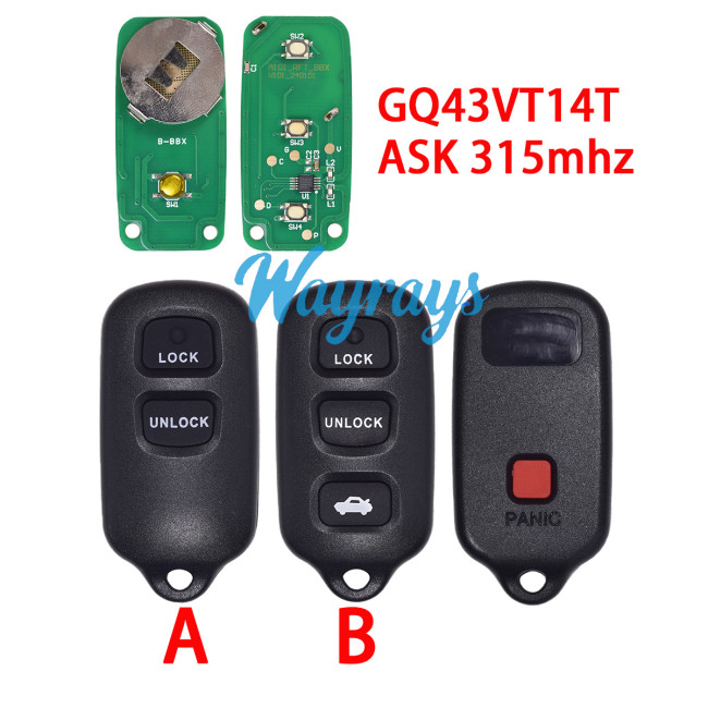 For Toyota GQ43VT14T ASK 315mhz 2+1/3+1 button remote key