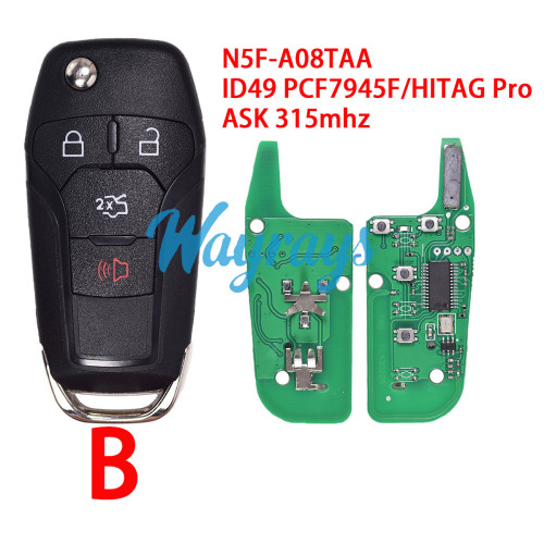 For Ford N5F-A08TAA ID49 chip PCF7945F/HITAG Pro with ASK 315mhz 2+1/3+1 button remote key