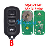 For Toyota GQ43VT14T ASK 315mhz 2+1/3+1 button remote key