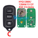 For Toyota HYQ12BBX/12BAN/1512Y ASK 314.4mhz 2+1/3+1 button remote key