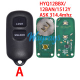 For Toyota HYQ12BBX/12BAN/1512Y ASK 314.4mhz 2+1/3+1 button remote key