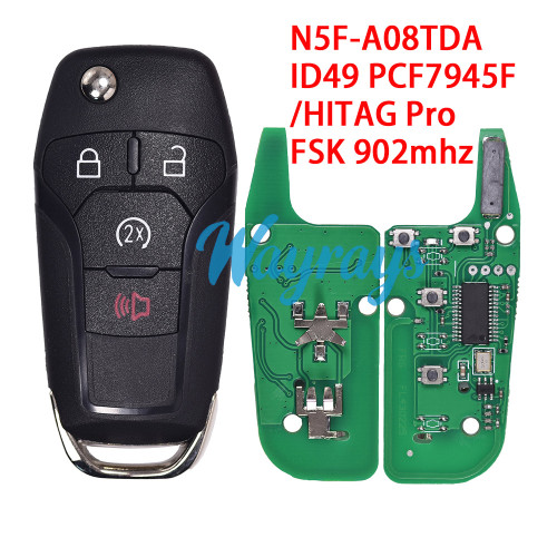 For Ford N5F-A08TDA ID49 chip PCF7945F/HITAG Pro with FSK 902mhz 3+1 button remote key