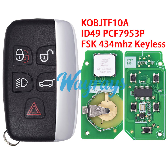 For Landrover KOBJTF10A ID49 chip PCF7953P with FSK 434mhz keyless 4+1 button remote key