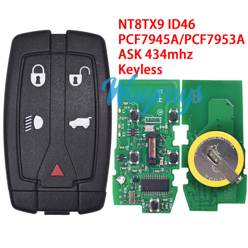 For Landrover Freelander2 NT8TX9 ID46 chip PCF7945A/PCF7953A with ASK 434mhz keyless 4+1 button remote key