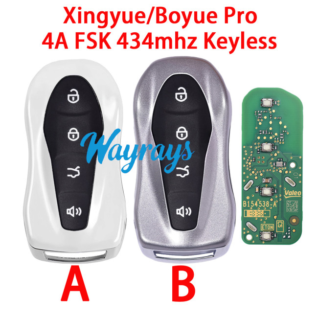 Original for Geely Xingyue/Boyue Pro 4A chip With FSK 434mhz keyless 4 button remote key