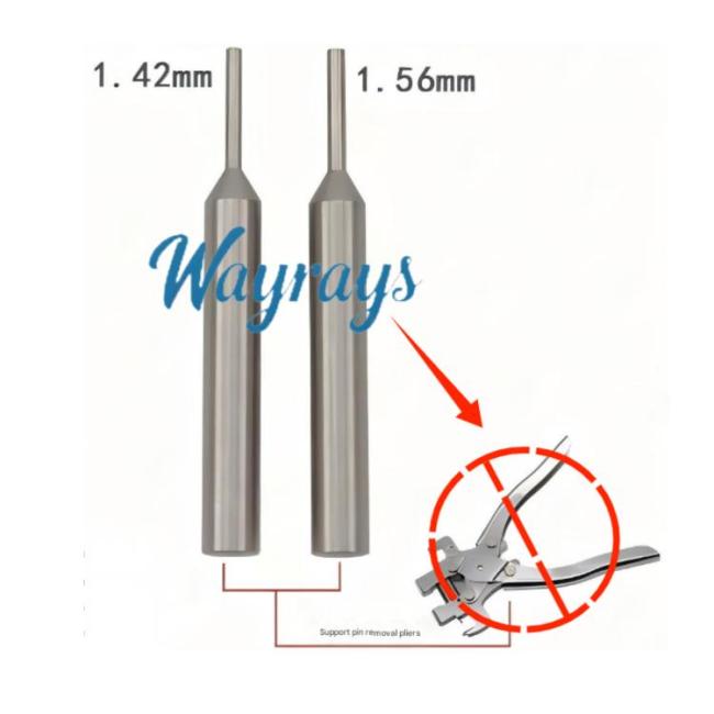 Only pins 1.42mm/1.56mm for GOSO locksmith pin removal pliers.Please use it perpendicular to the hole; if it is tilted, forcing it down will cause breakage.