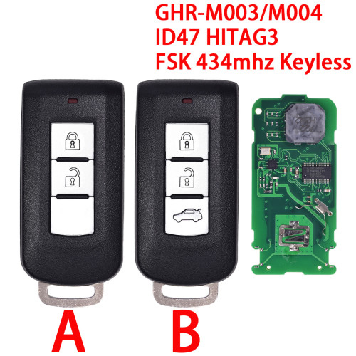 For Mitsubishi GHR-M003/M004 ID47 chip HITAG3 with FSK 434mhz keyless 2/3 button remote key