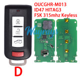 For Mitsubishi OUCGHR-M013 ID47 chip HITAG3 with FSK 315mhz keyless remote key