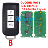 For Mitsubishi OUCGHR-M014 ID47 chip HITAG3 with 434mhz keyless remote key
