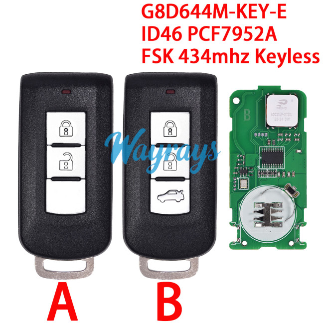 For Mitsubishi G8D644M-KEY-E ID46 chip PCF7952A with FSK 434mhz 2/3 button remote key