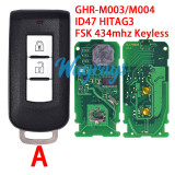 For Mitsubishi GHR-M003/M004 ID47 chip HITAG3 with FSK 434mhz keyless 2/3 button remote key