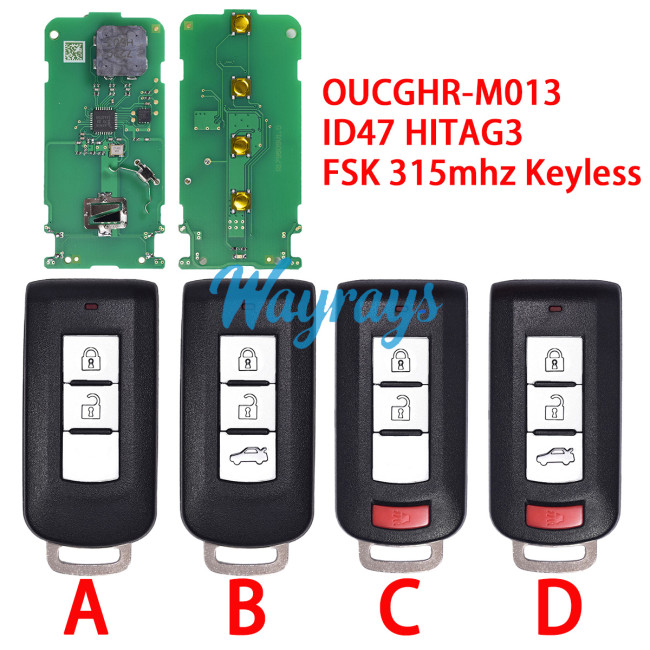 For Mitsubishi OUCGHR-M013 ID47 chip HITAG3 with FSK 315mhz keyless remote key
