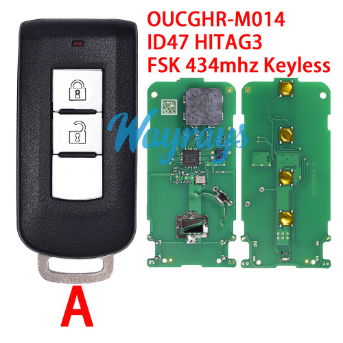 For Mitsubishi OUCGHR-M014 ID47 chip HITAG3 with 434mhz keyless remote key