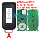 For Mitsubishi G8D644M-KEY-E ID46 chip PCF7952A with FSK 434mhz 2/3 button remote key