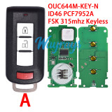 For Mitsubishi OUC644M-KEY-N ID46 chip PCF7952A with FSK 315mhz Keyless 2+1/3+1 button remote key