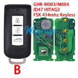 For Mitsubishi GHR-M003/M004 ID47 chip HITAG3 with FSK 434mhz keyless 2/3 button remote key