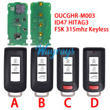 For Mitsubishi OUCGHR-M003 ID47 chip HITAG3 with FSK 315mhz keyless remote key