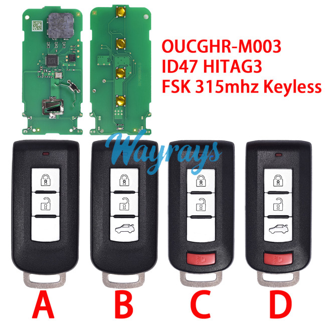 For Mitsubishi OUCGHR-M003 ID47 chip HITAG3 with FSK 315mhz keyless remote key