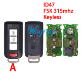 Original for Mitsubishi ID47 chip with FSK 315mhz keyless 2+1/3+1 button remote key