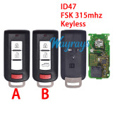 Original for Mitsubishi ID47 chip with FSK 315mhz keyless 2+1/3+1 button remote key